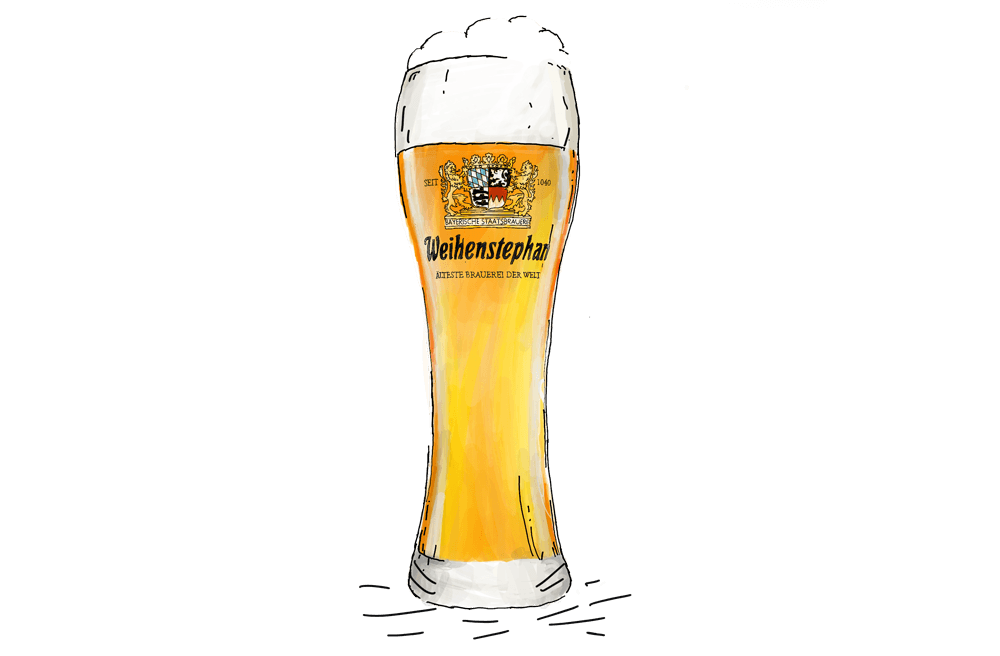 Glasses of finished Weihenstephan beer raised in a toast